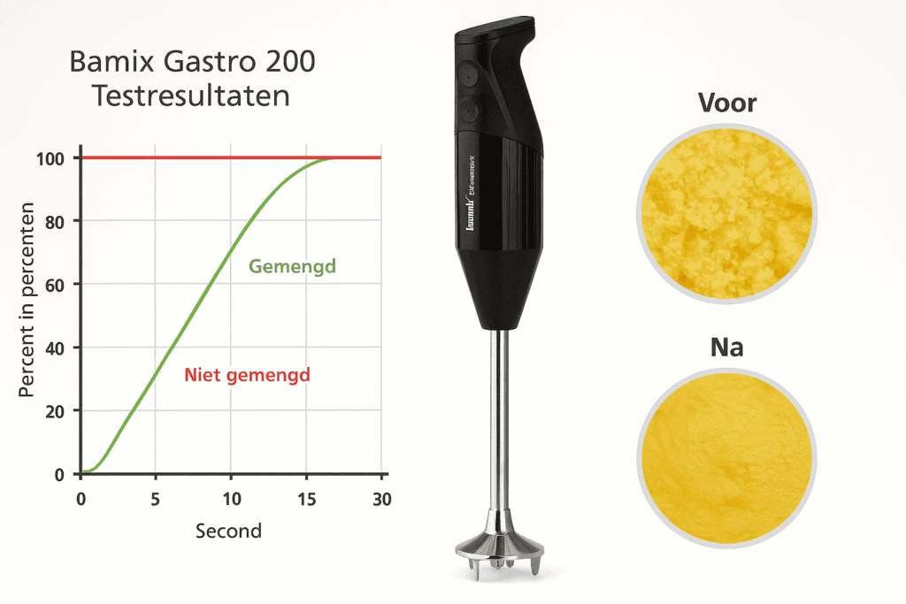 Bamix Gastro 200 testresultaten grafiek, voor/na foto's textuurvergelijking