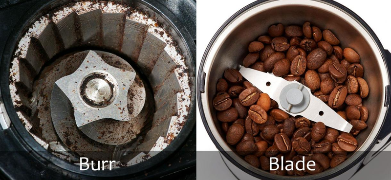 Vergelijking van een mesmolen en een burr-molen, met focus op het maalmechanisme.
