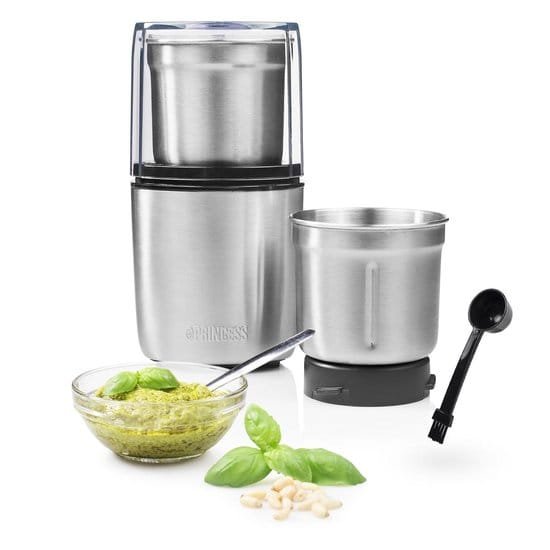 Princess 221040 Multi Hakmolen – Food chopper - Roestvrij Staal - 300ml - 200W - 2 afneembare bekers met 2 messensets - nat en droog gebruik