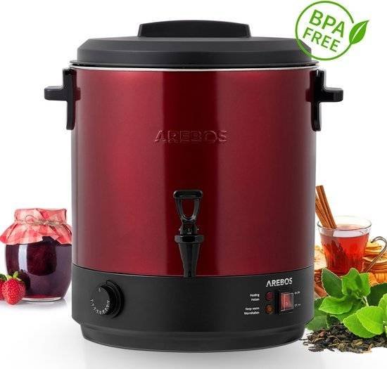 AREBOS Inmaakketel - 2500W - met glühwein functie - Inclusief thermostaat - Temperatuur van 30-110°C - Met thermostaatkraan - 28 liter