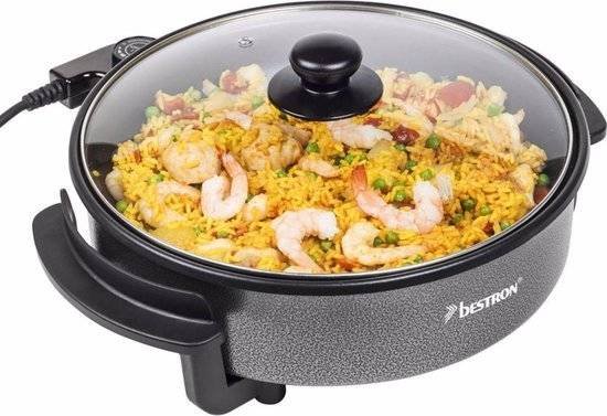 Bestron elektrische Hapjespan Ø28,5cm, multifunctionele Partypan met glazen deksel