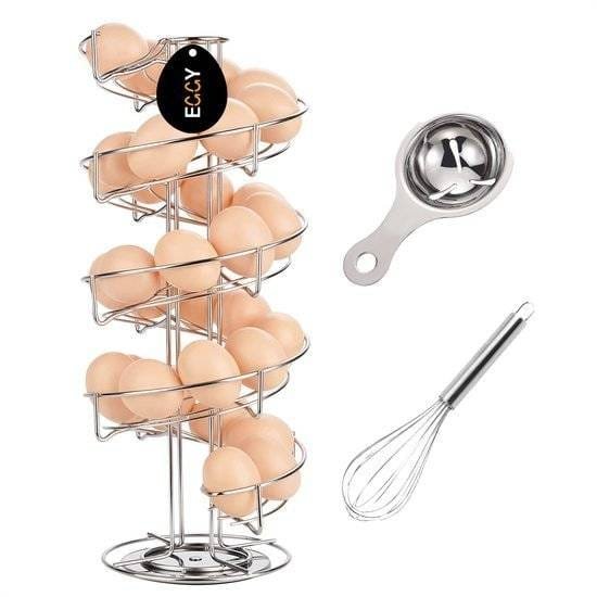 EGGY - Eierrek Metaal Zilver - Eierrekje - Eierdoos - Eiermand - Eierschaal - Eieren bewaren Incl. Garde en Eierscheider