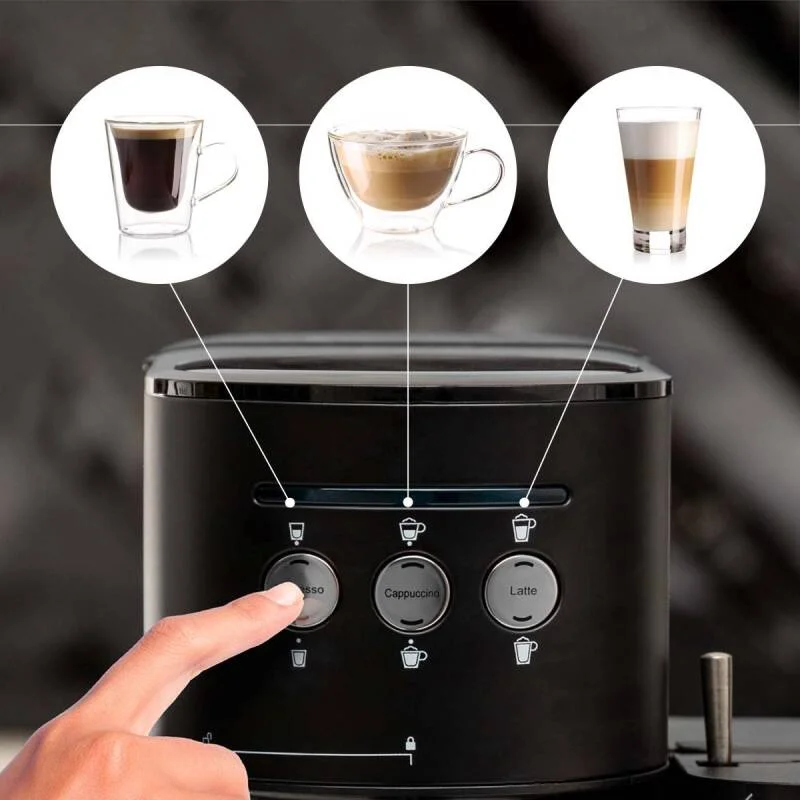 Hoe maak je een drankje met de BluMill koffiemachine? 3 knoppen met espresso, cappuccino en latte