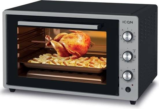 ICQN XXL Vrijstaande Oven – 60L - Convectie Mini Oven - Hetelucht & Grillfunctie - Geëmailleerde Holte -