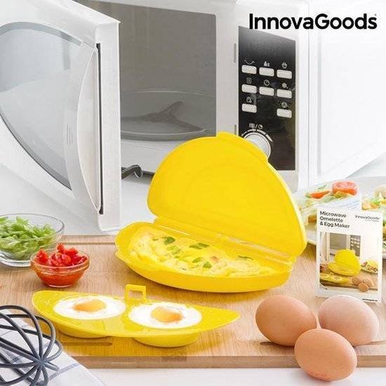 InnovaGoods - Omeletmaker voor Magnetron - Eierkoker - Afwasmachine geschikt - Inclusief accessoire voor gepocheerde eieren