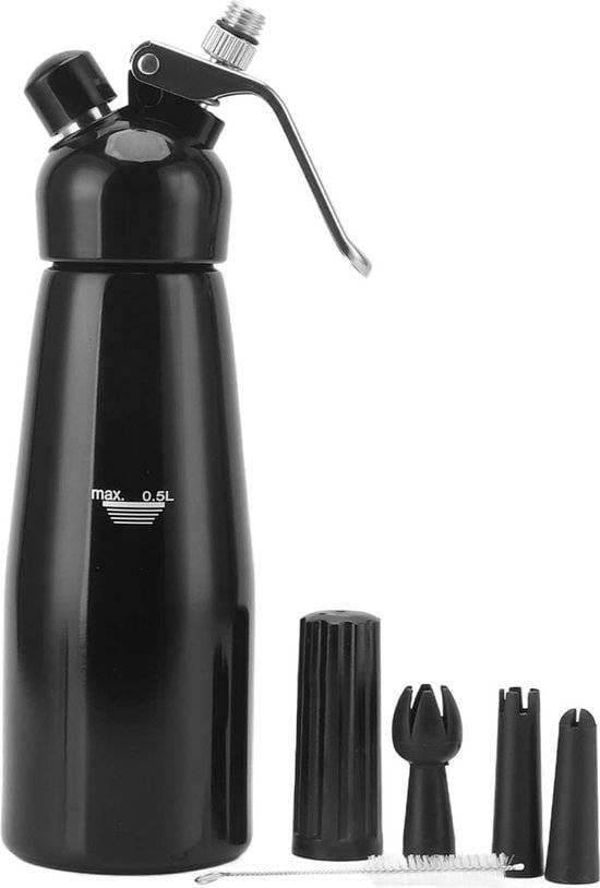 Dailysupplies Zwarte luxe slagroomspuit met 3 opzetstukken