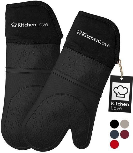 KitchenLove Siliconen Ovenwanten - 2 Stuks - Ovenhandschoenen - Hittebestendig tot 250 °C - Zwart