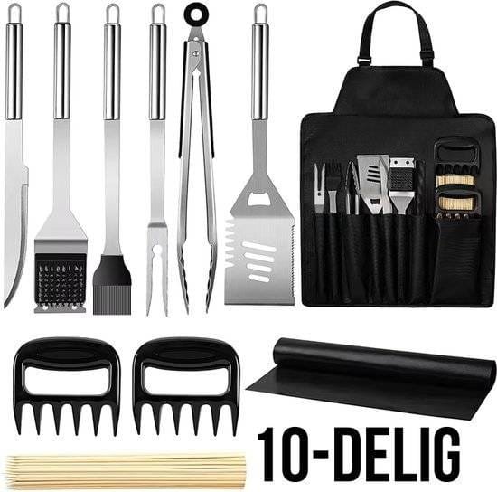 Mancor BBQ accessoires Set Gereedschap Tang Borstel Barbecue Kookgerei - 10 delig
