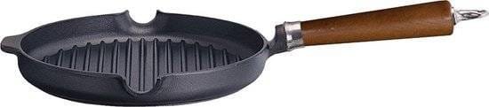 Ronneby Bruk Ronde gietijzeren grillpan met houten handvat - 28cm