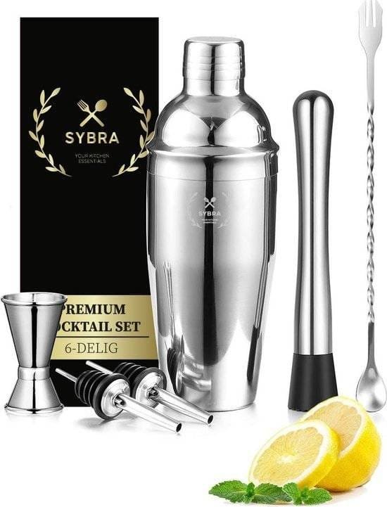 Sybra Cocktail Shaker Set - 6 delig - Cocktail shaker 750ML - Cocktail boek