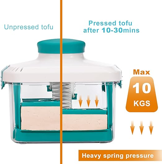 NOYA Tofu-pers met kaasdoek - Veganistische tofu-pers om het verwijderen van water uit zijde, stevige en extra stevige tofu in 10-30 minuten te versnellen zonder barst - BPA-vrij
