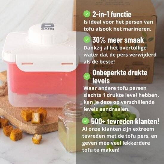 BGANG Tofu pers/Tofu press + Marineer box incl. Recepten E-boek en tofu start cursus - 2-in-1 Functie