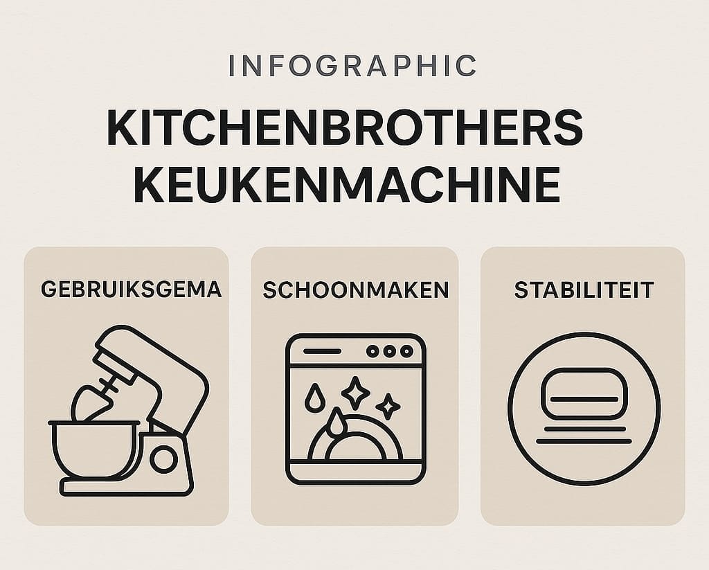 Infographic met drie blokjes: Gebruiksgemak, Schoonmaken, Stabiliteit