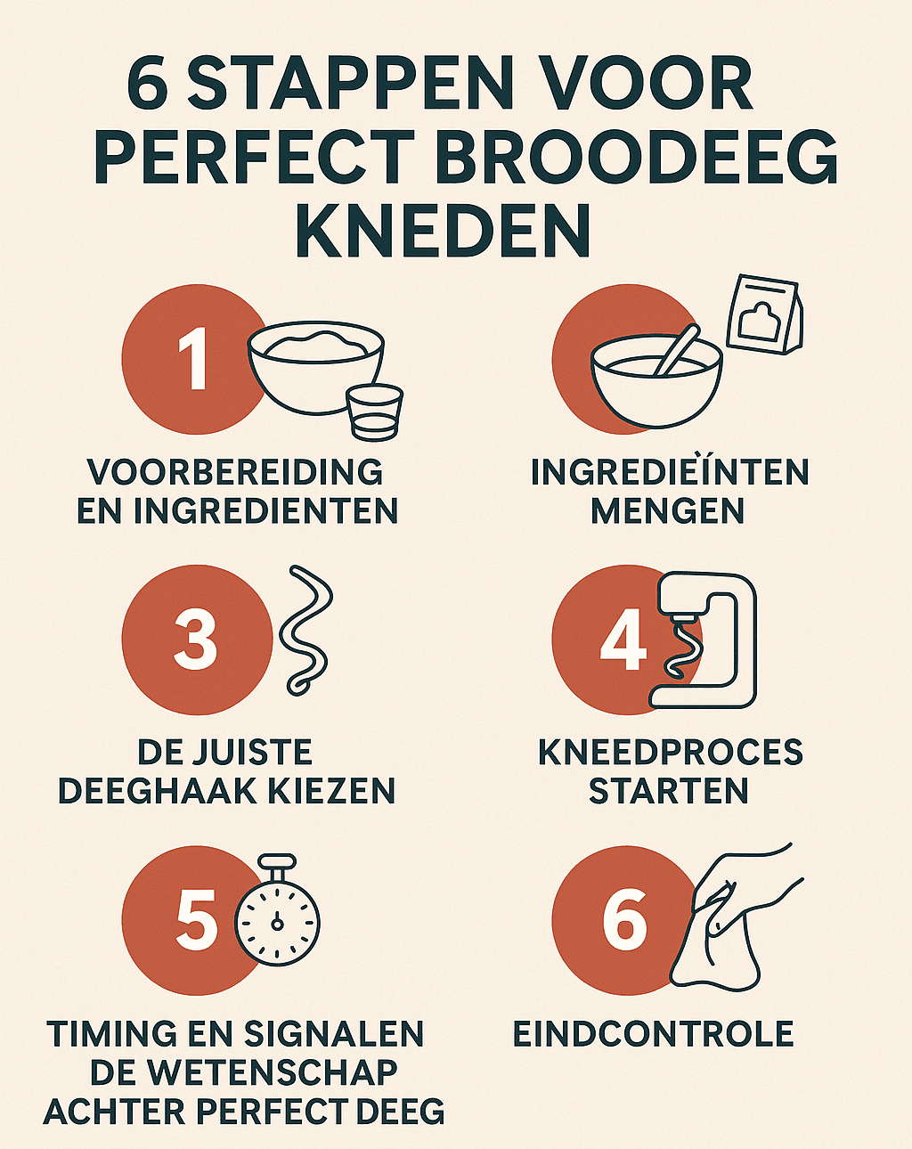 Infographic 6 stappen voor perfect brooddeeg kneden