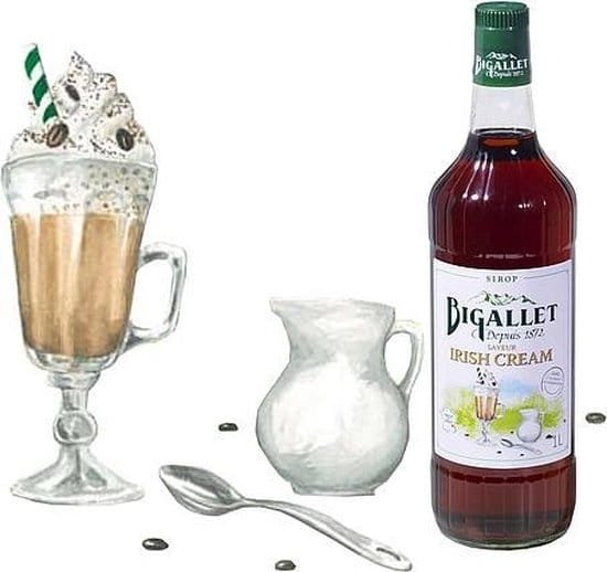 Bigallet koffiesiroop Irish cream 1 liter vanille chocolade whisky smaak alcoholvrij